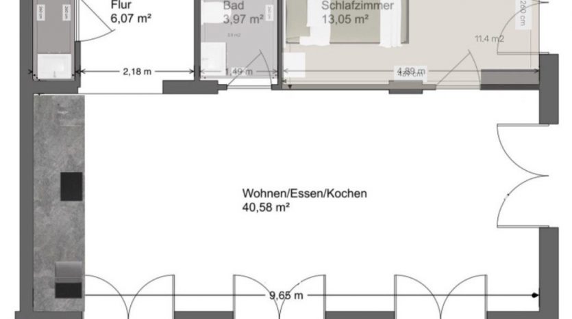 Grundriss der Wohnung 1 mit den Maßen: Wohnfläche 85,98 m², Nutzfläche 45,0 m², Garten 218,98 m².